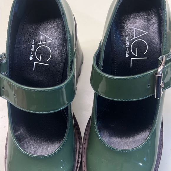 Agl Green Platform Mary Jane Shoes with Chunky Heel made in Italy - Picture 8 of 11
